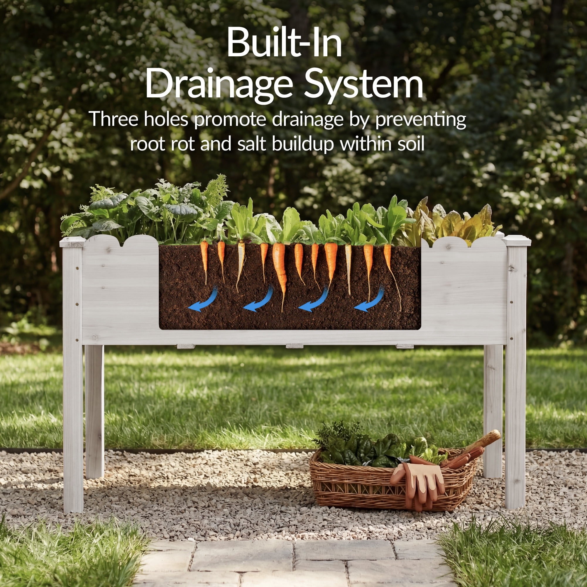 Best Choice Products 48x24x30in Raised Garden Bed, Scalloped Design, Elevated Wooden Planter for Yard - White