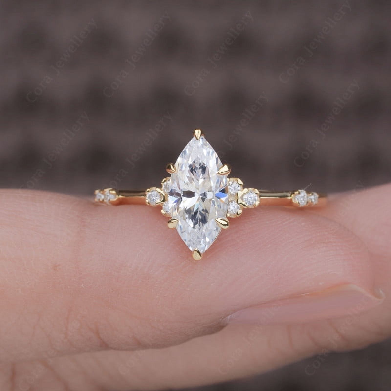 Cora Jewellery Art Deco 1.0CT Marquise Cut Engagement Ring for Women, 10K Yellow Gold, 5 US