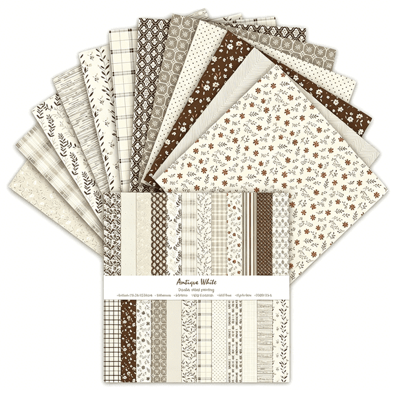 CCOCC Scrapbook Paper 6 X 6 In, 24 Sheets Double Sided Scrapbook Paper, Floral Pattern Papers, Decorative Papers for Diy Junk Journal, Album Decor Or Cards Making (Beige)