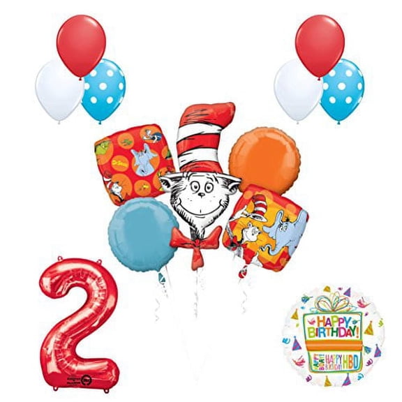 Mayflower 13 pc Dr Seuss Cat in The Hat 2nd Birthday Party Balloon Supplies and Decorations