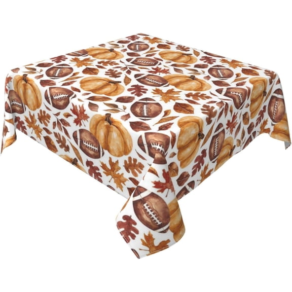 Fall Square Tablecloth 54x54 Inch Orange Maple Leaf Football Pumpkin Table Cloth Autumn Thanksgiving Harvest Polyester Farmhouse Table Cover for Party Dining Picnic Kitchen Decor Indoor Outdoor