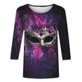 thumbnail image 4 of Aloohaidyvio Mardi Gras Shirts . 3/4 Length Sleeve Womens Tops Round Neck Casual Tunic Tops Mardi Gras Shirts, 4 of 5