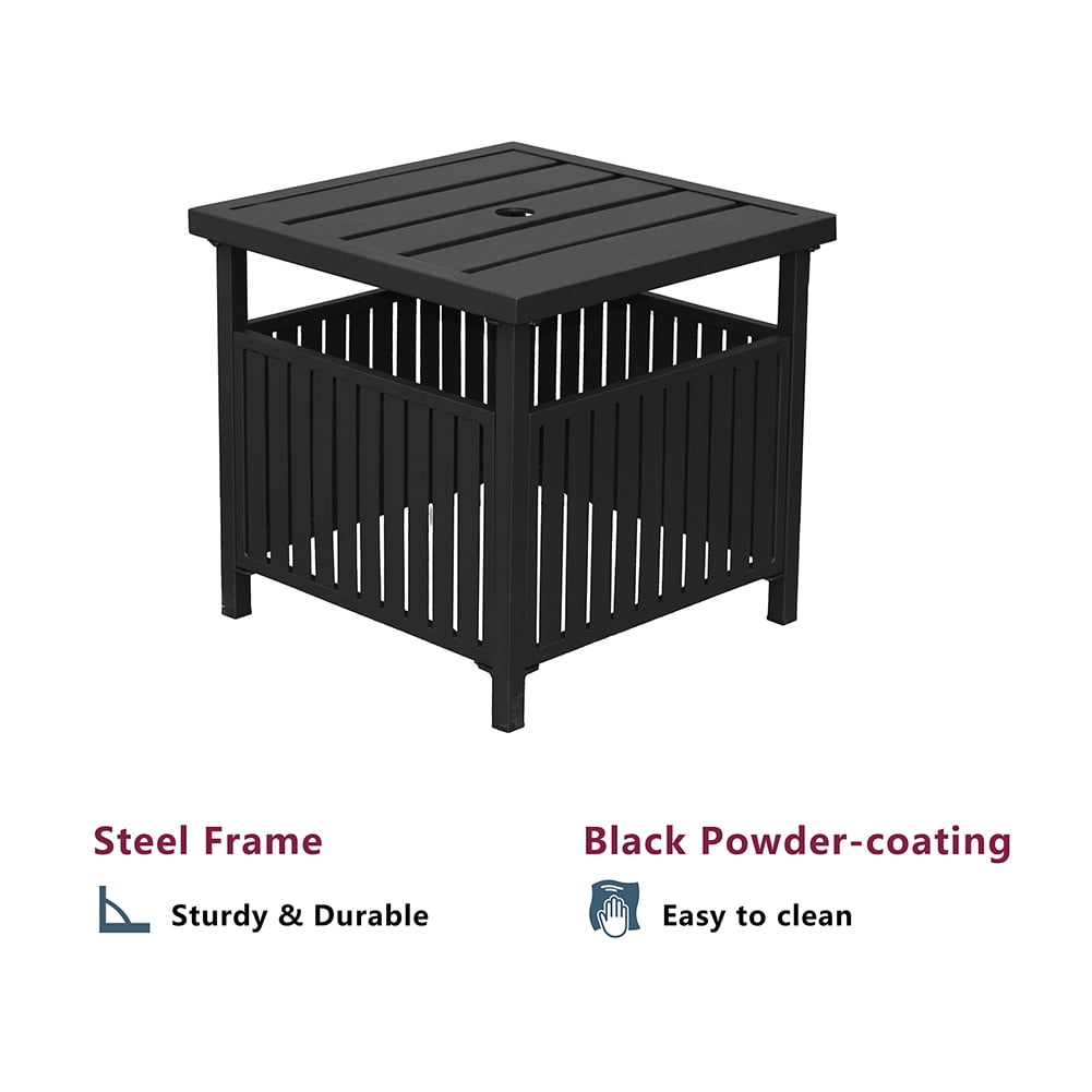 Kadyn Steel Bistro Dining Table, Outdoor Leisure Coffee Table with Umbrella Hole, Square Umbrella Table for Garden, Black Kadyn Steel Bistro Dining Table, Outdoor Leisure Coffee Table with Umbrella Hole, Square Umbrella Table for Garden, Black