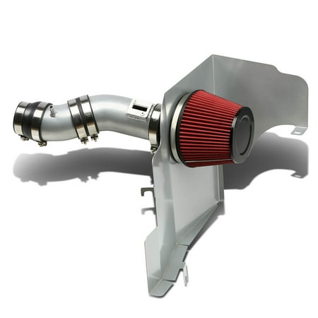 For 11-14 Ford Mustang Silver Coated Aluminum Air Intake Pipe+Red Filter - V6 12 13