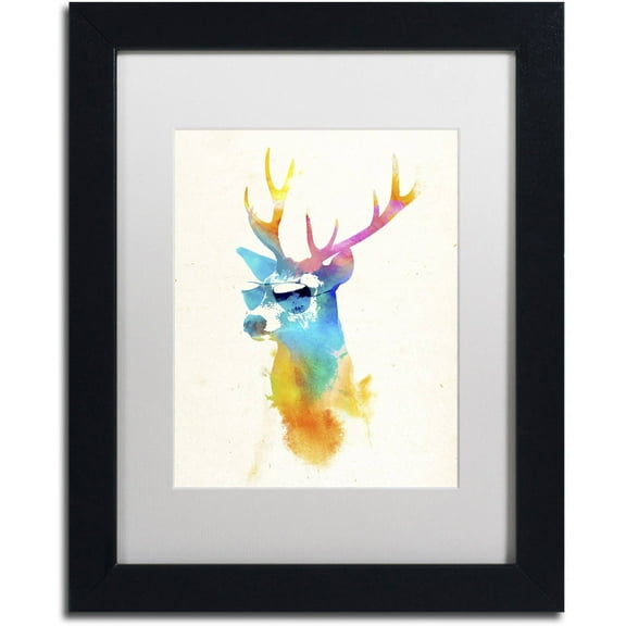Trademark Fine Art 'Sunny Stag' Canvas Art by Robert Farkas, White Matte, Black Frame