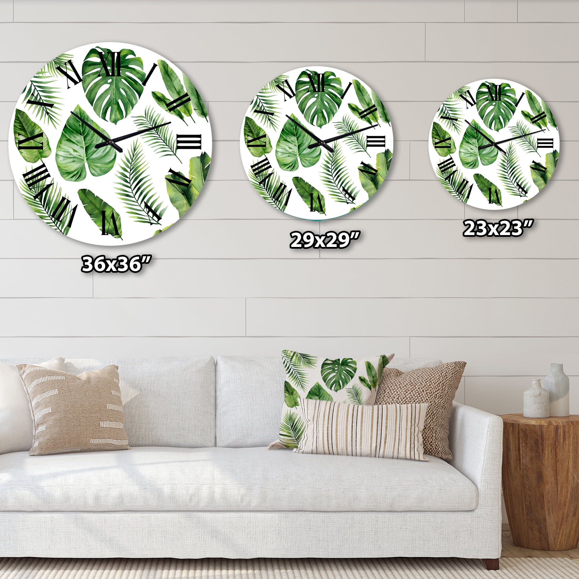 Designart 'Tropical Leaf Of Monstera V' Farmhouse Wall Clock