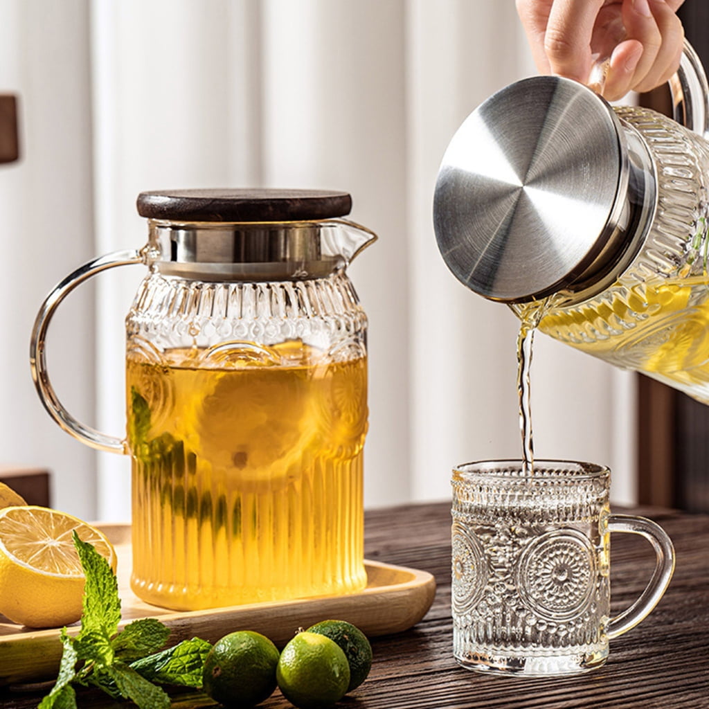 lanema Sun Pattern Retro Glass Pitcher Practical Lid Included For Kitchen And Living Room Use
