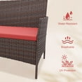 thumbnail image 5 of 4-Piece Patio Furniture Set, Wicker Rattan Outdoor Conversation Set with Loveseat, 2 Chairs & Glass Coffee Table, Cushioned Seating for Backyard, Balcony, Porch, 5 of 10