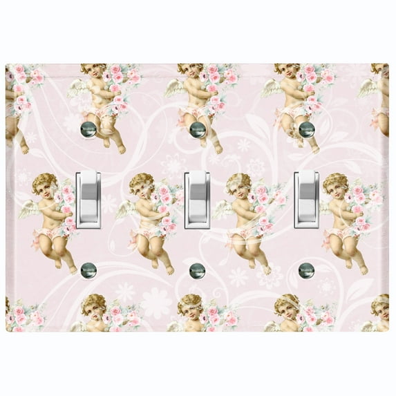Metal Light Switch Plate Outlet Cover Romantic Pink Floral Cupid Damask Wallpaper AGL003
