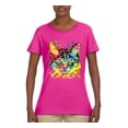 thumbnail image 2 of Wild Bobby Dean Russo Colorful Blue Eyes Cat Cat Lover Women Graphic Tee, Fuschia, Medium, 2 of 5