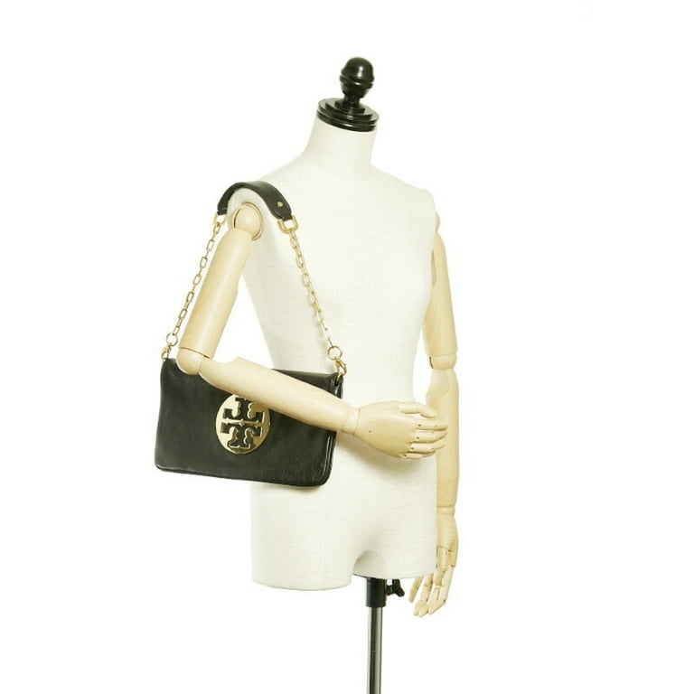 Authenticated Used Tory Burch Chain Shoulder Bag Black Leather Ladies 
