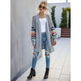 thumbnail image 4 of Women'S Long Open Front Cardigan Striped Color Block Loose Knit Sweaters Outwear Coat Grey M, 4 of 8