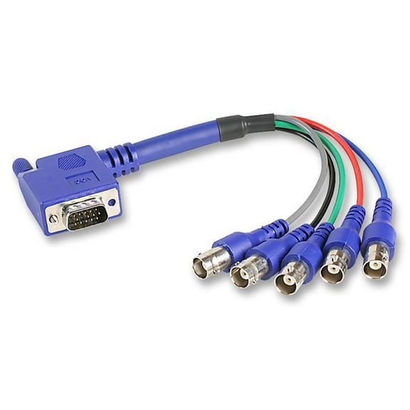 VDC - 90 Degree VGA Male to 5x BNC Female Lead, 0.15m Blue