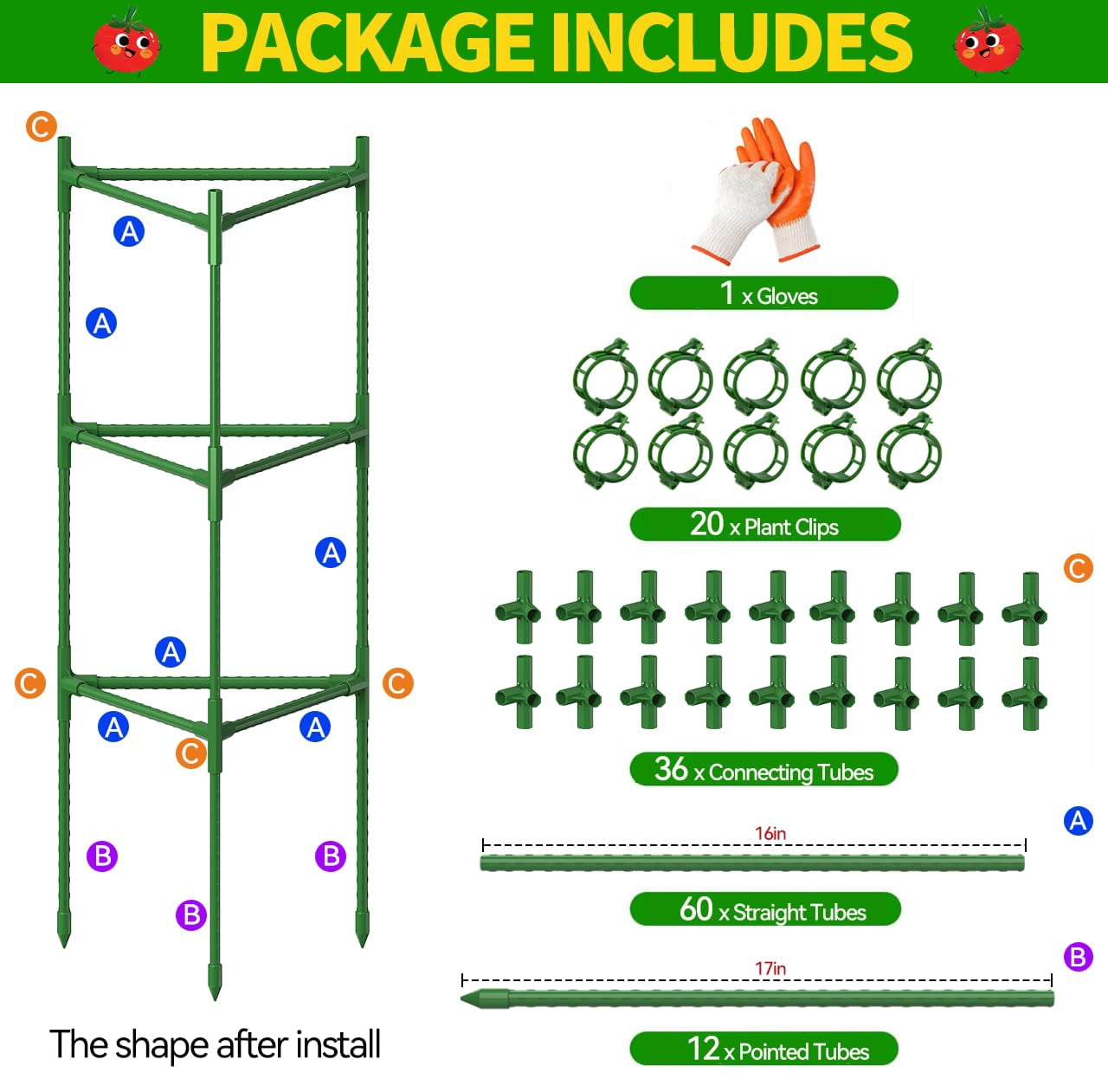 4 Pack Large Tomato Cage For Garden Up To 49" H X 16" W Metal Plant Support Stakes With Clips Triangle Pea Cages Cucumber Trellis Vegetables Pots Vines Flowers Climbing Plants