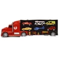 thumbnail image 2 of 11 in 1 Die-cast Big Rig Transport Truck Car Carrier, Includes Sports Car, Pick up Truck, Shuttle Bus, Helicopter, Road Signs, 2 of 7