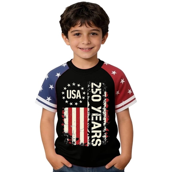TIREOW Boys 250th Anniversary USA Shirts 4th of July Shirt American Patriotic Flag 2026 Tshirt 250 Years Birthday Patriotic Tops