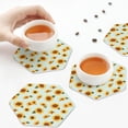 thumbnail image 3 of KLL Drink Coasters Set Hexagon of 4,PU Leather Absorbent Coasters Set Decorative Coffee Cup Coasters Housewarming Gift for Home Decor-Vintage White Polka Dot Sunflower, 3 of 5
