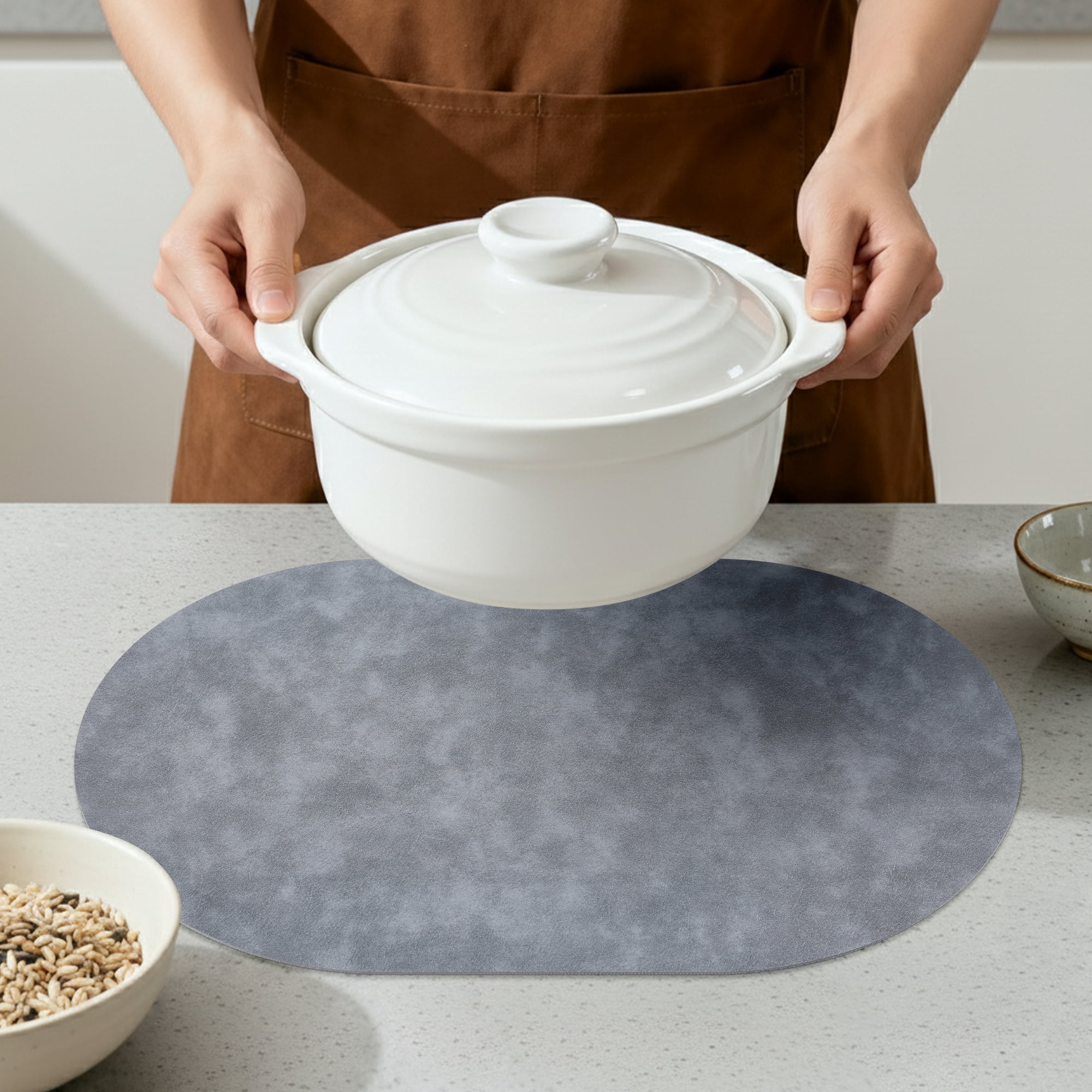 Unique Bargains 6pcs Oval Table Mats for Kitchen Starry Gray/Dark Gray 17.3"x11.8"