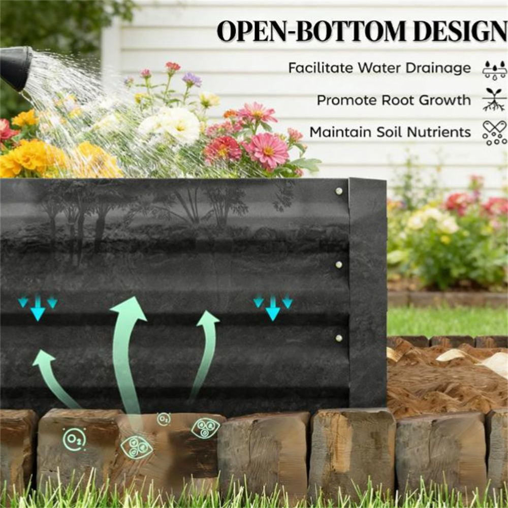 Elevated Garden Bed Galvanized Steel Raised Planter Box Black Open Bottom Planting Bed for Outdoor Garden Patio Vegetable Herb Flower Growing