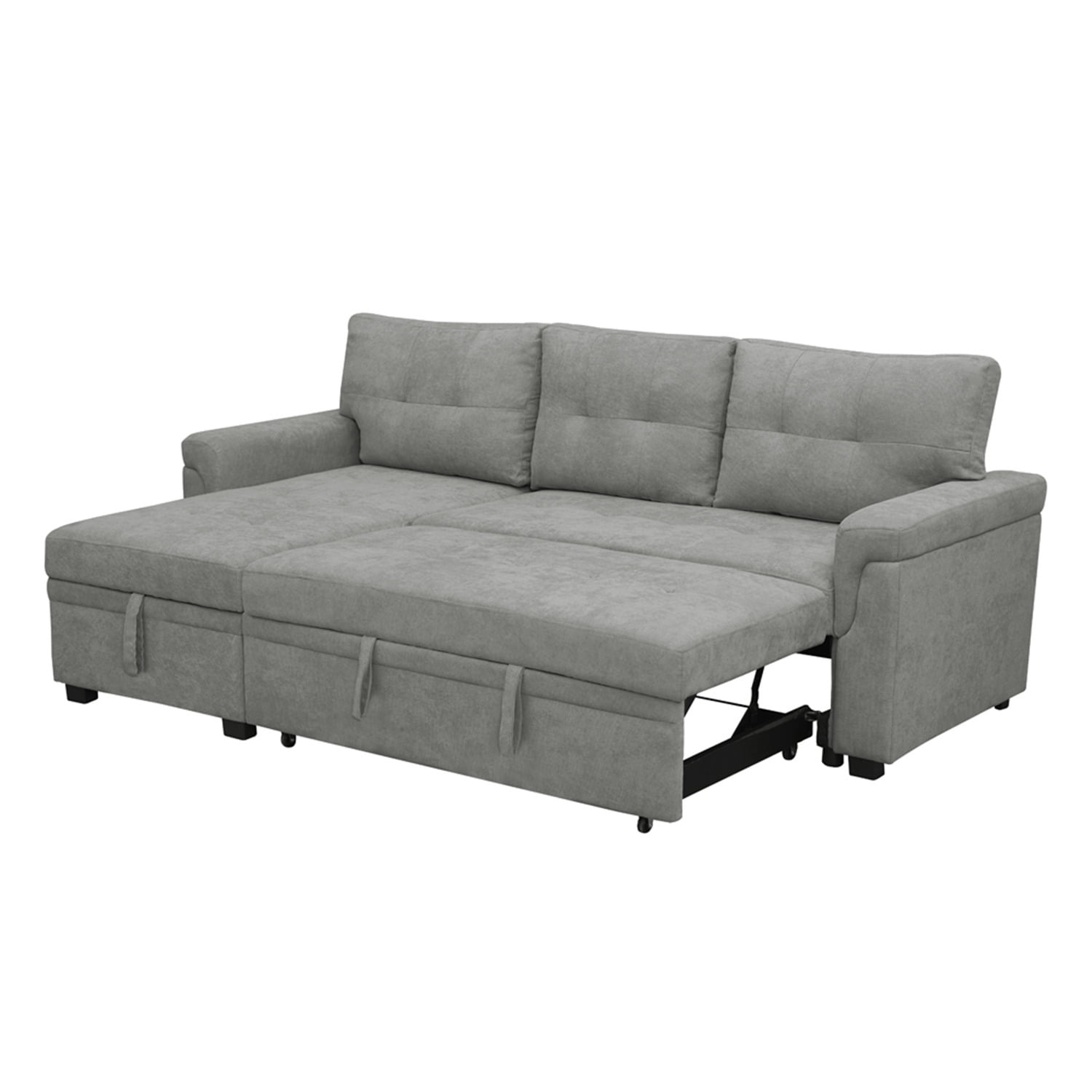 Laura Gray Velvet Sectional Sleeper Sofa Bed with Storage Chaise, Pull Out Couch
