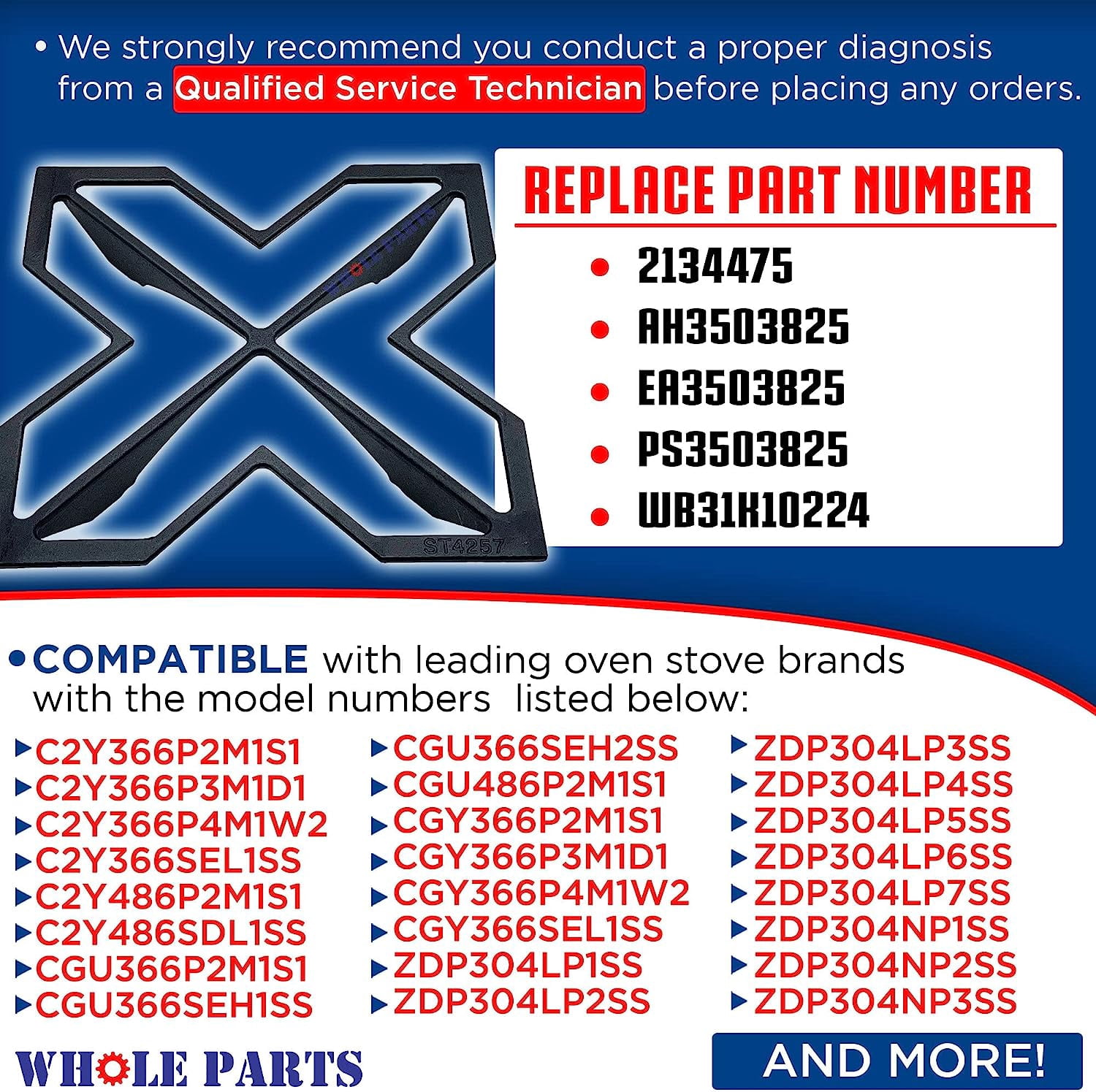 Whole Parts Range Burner Grate Part# WB31K10252 - Replacement and Compatible with Some GE Ranges - 2 Yr Warranty