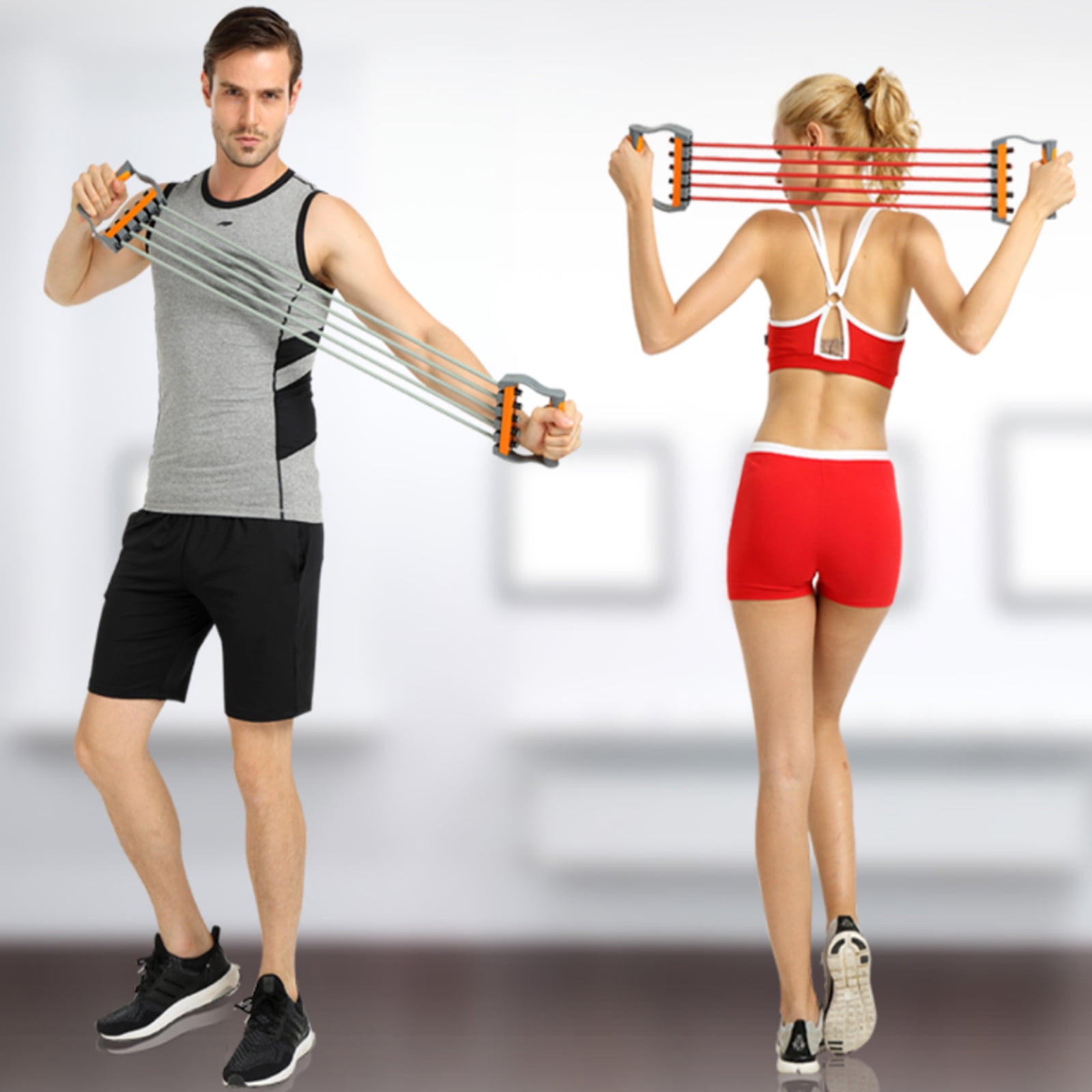 Ueasy Chest Expander Puller Fitness Resistance Bands Adjustable Pull Strength Muscle Exerciser with 5 Tubes for Home Fitness Muscle Training