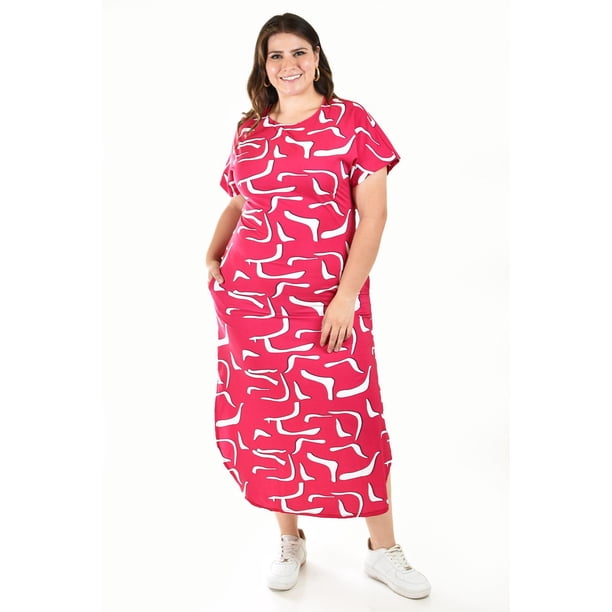 Vestido midi estampado Roman Fashion Tallas Extras 4343 Fucsia 38