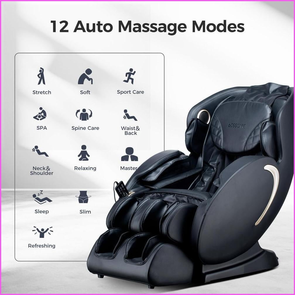 Massage Chairs, BOSSCARE 3D Zero Gravity Full Body Shiatsu Recliner with Voice & APP Control | Black | Leather