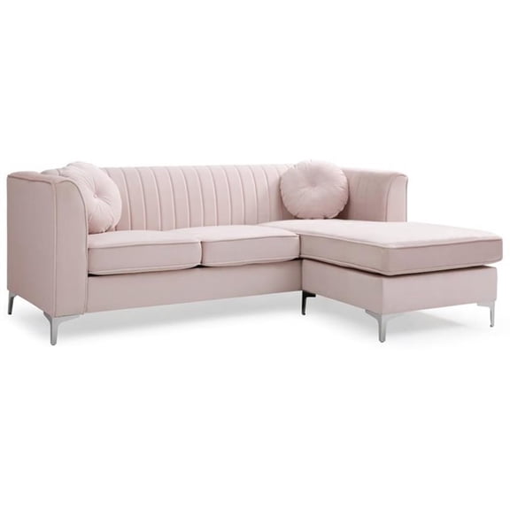 Glory Furniture Delray Velvet Sofa Chaise in Pink