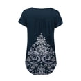 thumbnail image 3 of AKOEE Summer Tops Women Tropical Floral Printed Tee Shirts with Buttons Crew Neck Pleated Tunic T-Shirts Loose Fit (S, Navy 01), 3 of 6