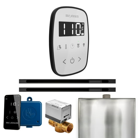 Mr Steam ButlerFlex Max Steam Shower w/TempoFlex Control and Linear Steamhead in White Matte Black