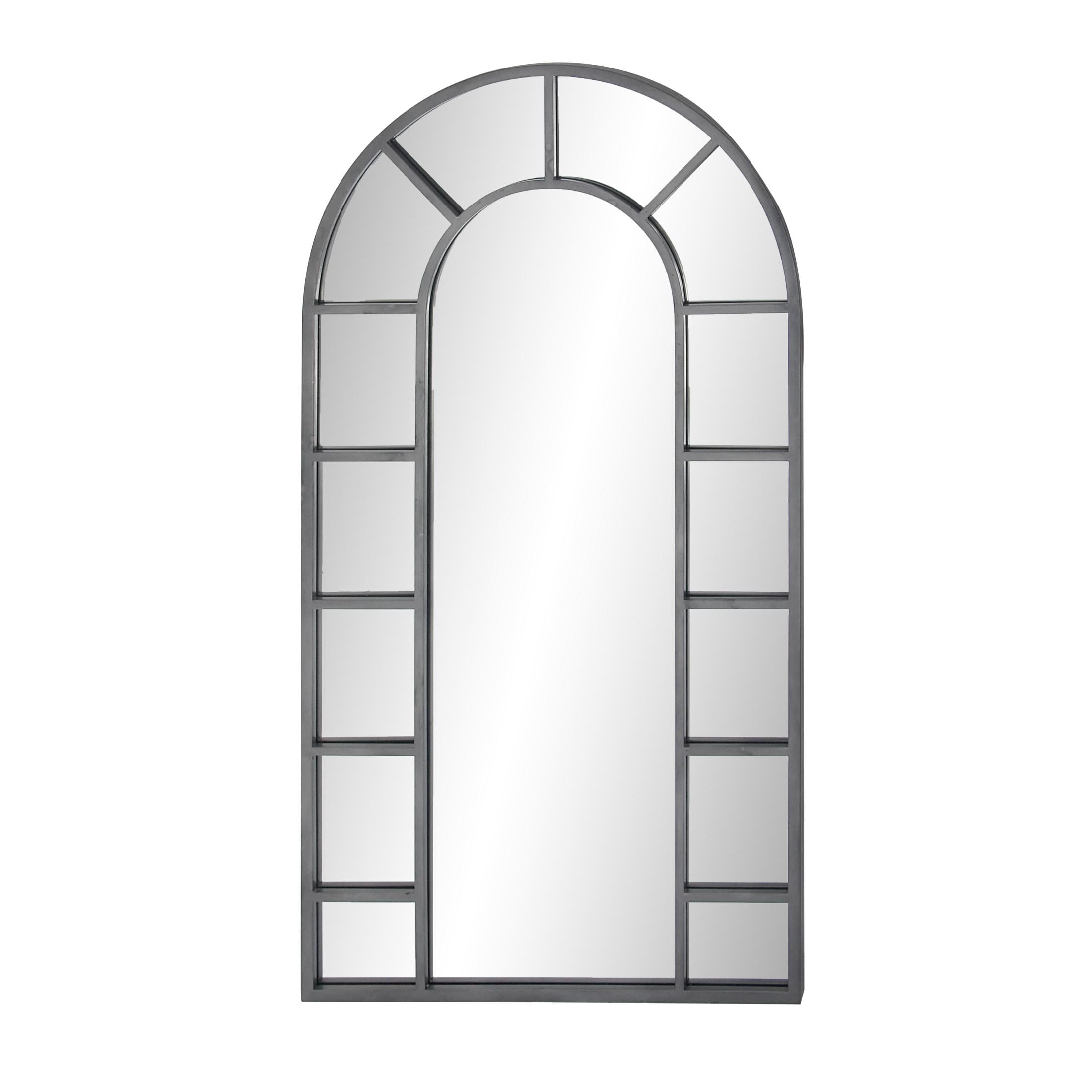 DecMode 32" x 60" Black Window Pane Inspired Wall Mirror with Arched Top