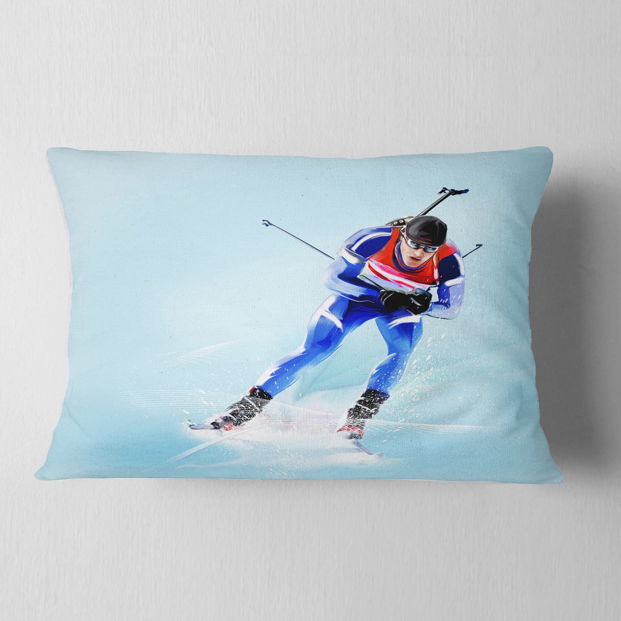 Designart Professional Male Skier - Abstract Portrait Throw Pillow - 12x20