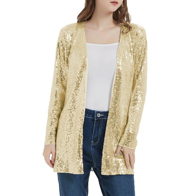 Women's Sequin Jacket Open Front Coat Blazer Party Cocktail Outerwear Cardigan