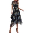 thumbnail image 6 of PRETTYGARDEN Cocktail Dresses for Women Summer Short Sleeve Floral Mesh Sheer Midi Party Wedding Guest Dress, 6 of 7