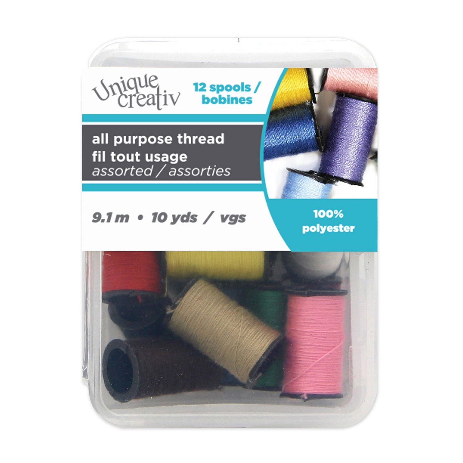 Unique Creativ All‑Purpose Thread Set, 12 Colours, 9.1 m (10 yd) Spools