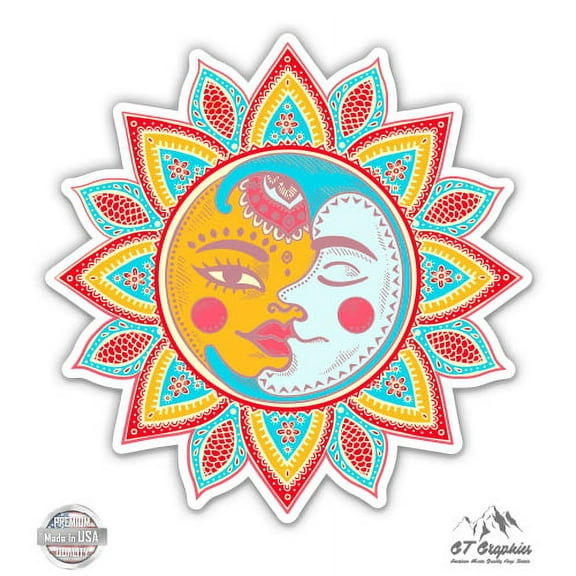 Celestial Sun Moon - 3" Vinyl Sticker - For Car Laptop I-Pad Phone Helmet Hard Hat - Waterproof Decal