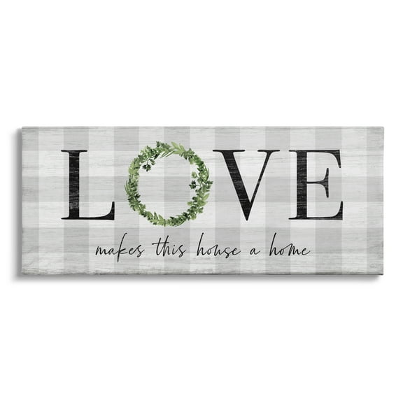 Stupell Industries Love Makes House Home Phrase Green Wreathe Plaid, 40 x 17,Design by Natalie Carpentieri