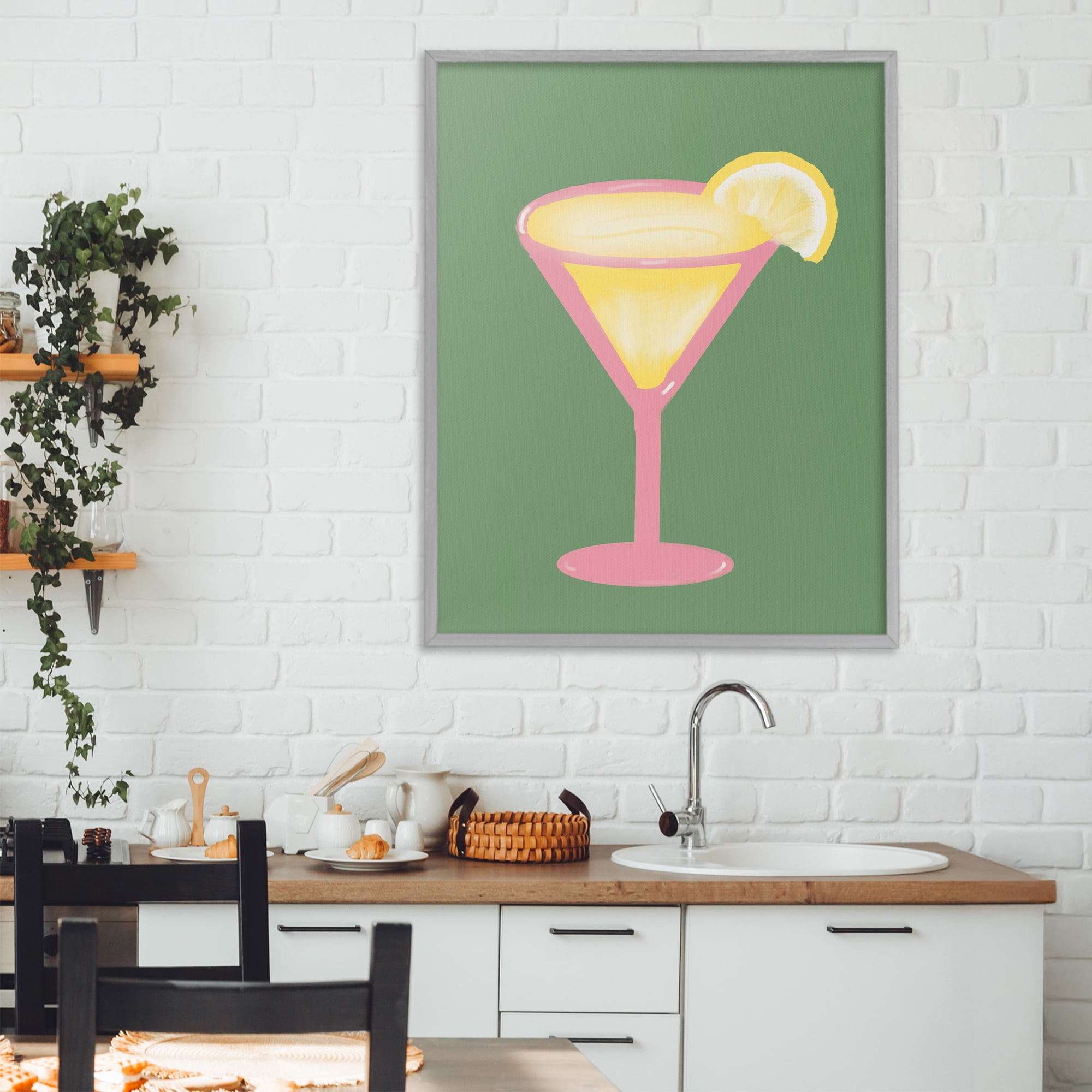 Stupell Industries Lemon Drop Glass over Green Gray Framed Giclee Art, design by Robin Maria