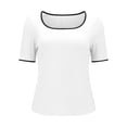 thumbnail image 6 of Ruyang Summer Tops for Women, Women's Short Sleeve Square Neck Color Block T Shirt 2024 Summer Slim Fit Ribbed Knit Basic Tee Tops, 6 of 8