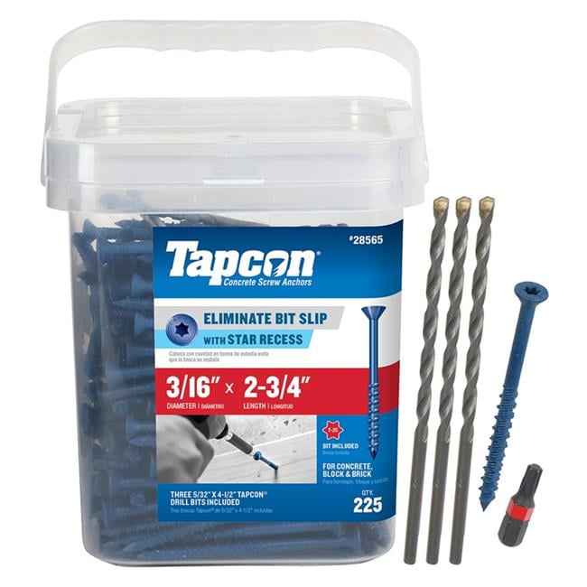 Tapcon 28165 3/16x2-3/4 Blue Star Drive Bugle Head Concrete Anchors 8/Box 