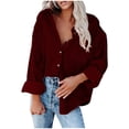 thumbnail image 2 of gakvbuo Shacket Jacket Women Plus Size Cardigan Solid Color Loose Bat Sleeve Waffle Knitted Button Down Urtleneck Sweatshirt Lapel Corduroy Jacket Outwears, 2 of 9