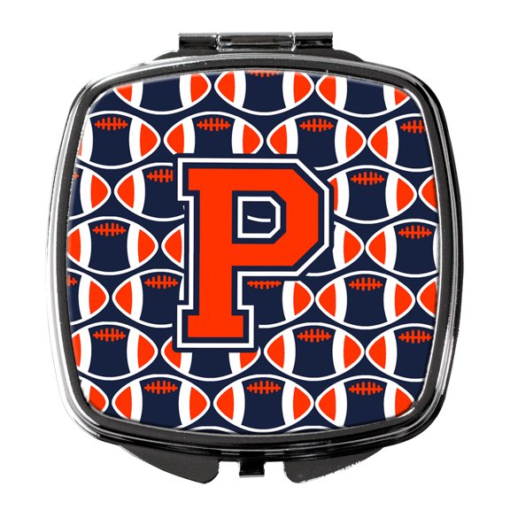Letter P Football Orange Blue and white Compact Mirror CJ1066-PSCM