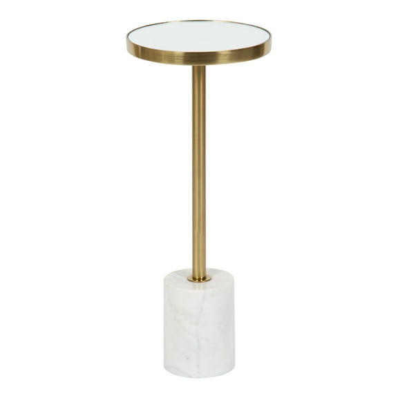 Kate and Laurel Hescott Modern Mirrored Drink Table, 10 x 10 x 24, White Marble and Gold, Glam Round Accent Table with Premium Marble Base and Mirror Tabletop