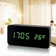 thumbnail image 2 of Wooden LED Desk Clock with Digital Display, Silent Alarm, Time and Temperature, Adjustable Brightness, Black and Green, 2 of 3
