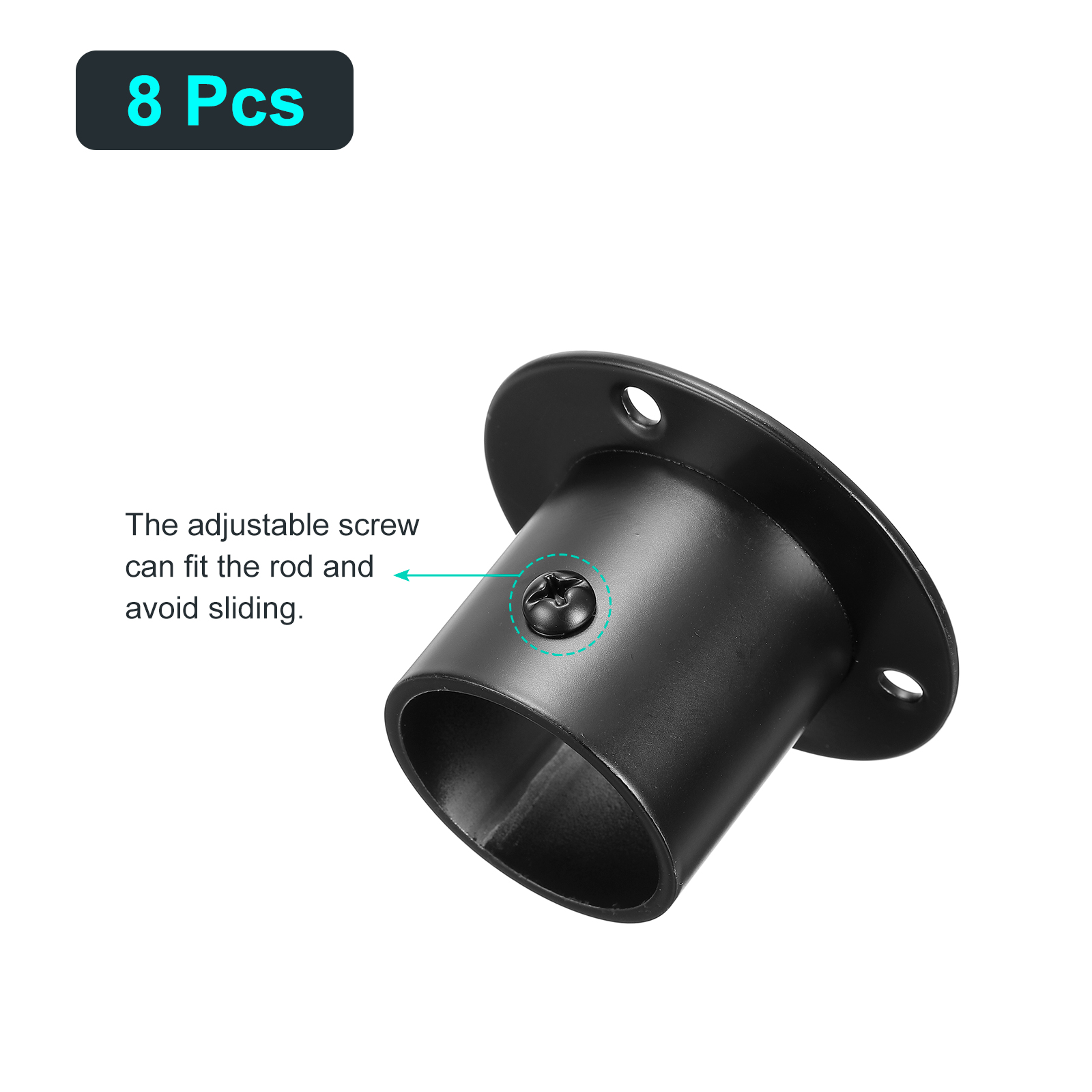 Unique Bargains Pole Sockets Flange Rod Holder Bracket Support Black 1.28" 8Pcs