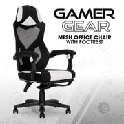 Gamer Gear Gaming Office Chair with Extendable Leg Rest, White and Black Fabric Upholstery