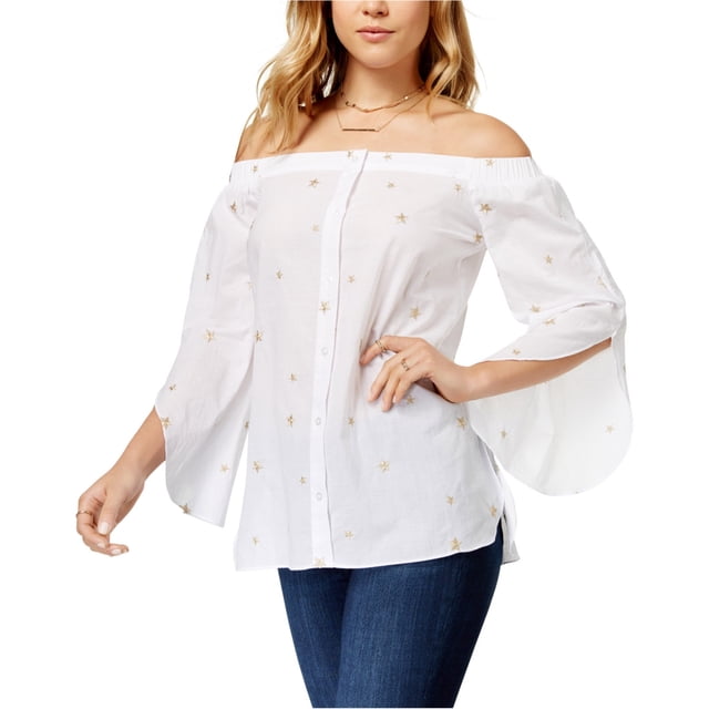 maison Jules Blusa con hombros descubiertos y botones para mujer, blanco, XX-Small