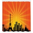 thumbnail image 3 of Eiffel Tower Shower Curtain, City Skyline with Tangerine Tones Sunburst Effect, Fabric Bathroom Set with Hooks, 69W X 70L Inches, Burnt Orange Earth Yellow Charcoal Grey, by Ambesonne, 3 of 3