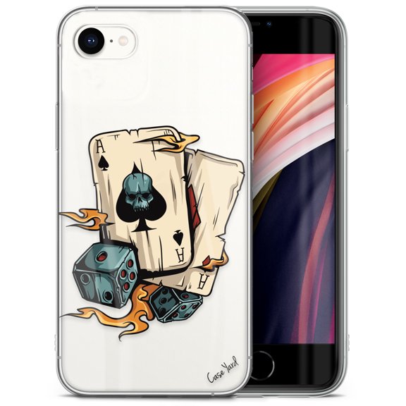 Case Yard iPhone-SE Case Clear Soft & Flexible TPU Ultra Low Profile Slim Fit Thin Shockproof Transparent Bumper Protective Cover Drop Protective Cell Phone Cases (Skull Cards)
